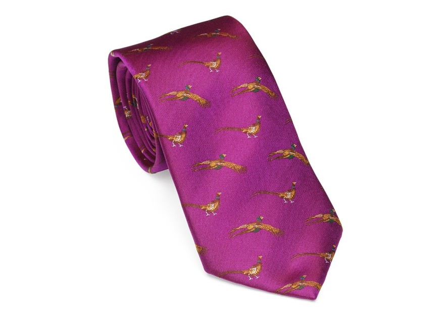 Cravate rose à faisans Laksen
