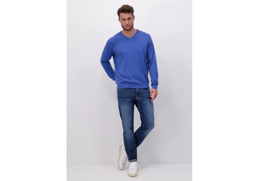 Pull col V Fynch-Hatton bleu ocean