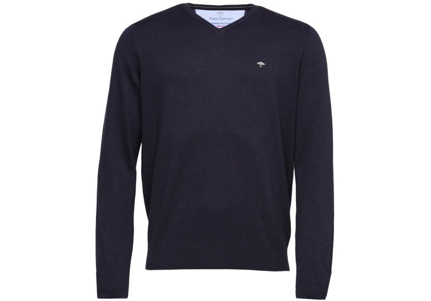 Pull en maille fine col V Fynch-Hatton navy