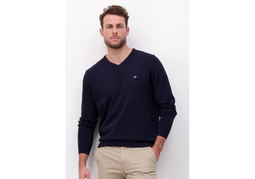 Pull en maille fine col V Fynch-Hatton navy