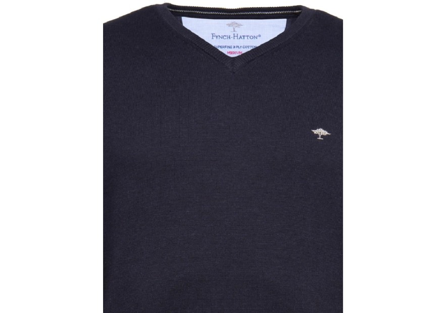 Pull en maille fine col V Fynch-Hatton navy