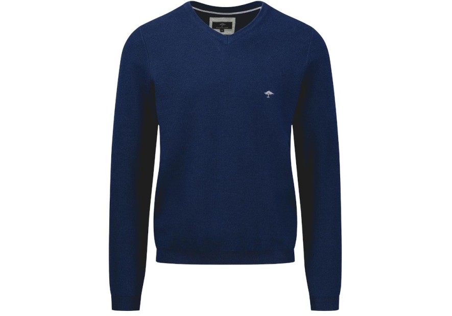 Pull col V Fynch-Hatton coton-cachemire navy